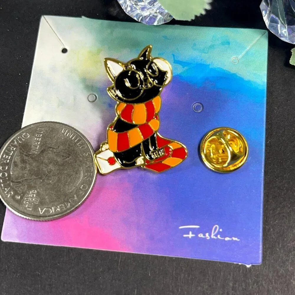 Black Cat Lapel Pin Glasses Harry Scarf Letter Enamel Badge Brooch Jewelry Gift